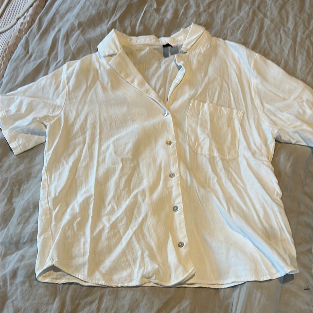 Linen Blend Short Sleeve Button-Up Shirt